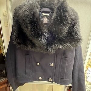 Juicy Couture faux fur removable collar part wool jacket